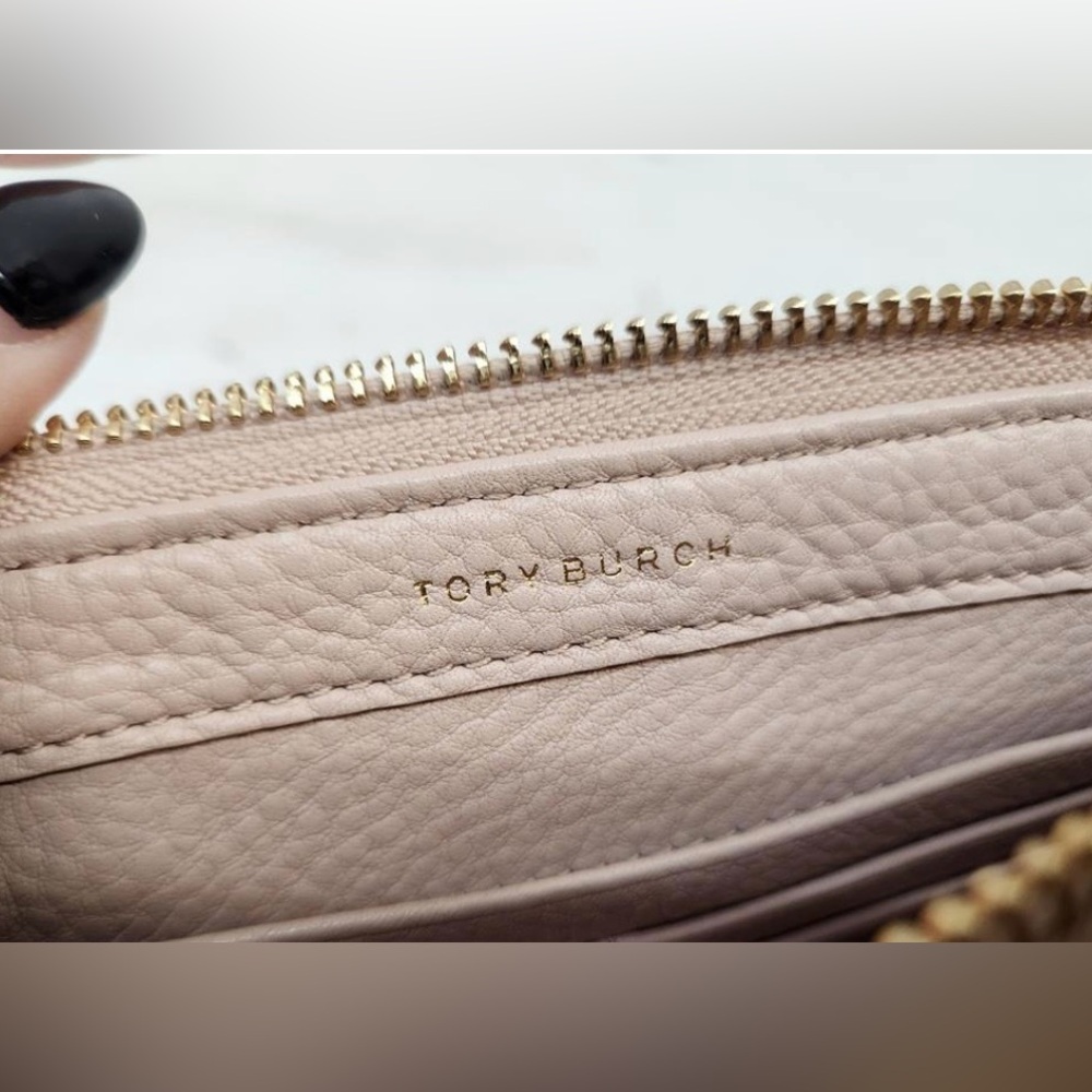 Tory Burch Pink Kira Pebbled Leather Top Zip Crossbody Wallet - Picture 3 of 6